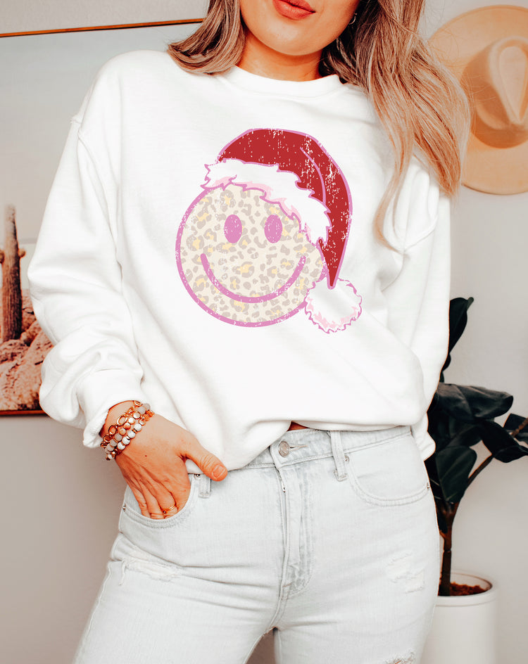 Leopard Santa Smiley Crewneck Sweatshirt