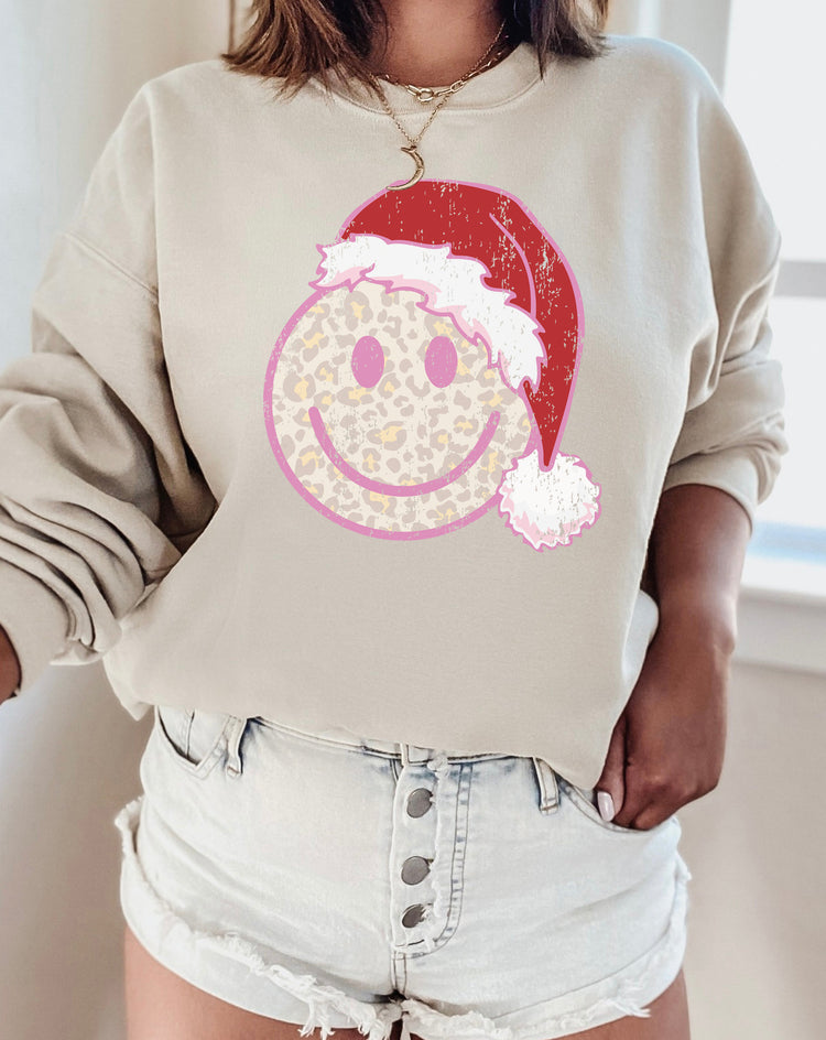 Leopard Santa Smiley Crewneck Sweatshirt