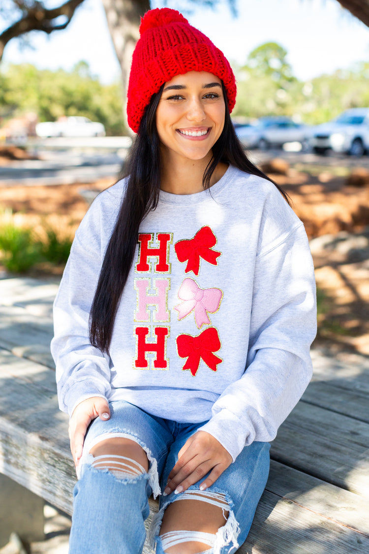 Ho Ho Ho Bows Letter Patch Crewneck Sweatshirt