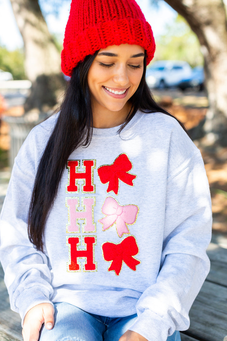 Ho Ho Ho Bows Letter Patch Crewneck Sweatshirt