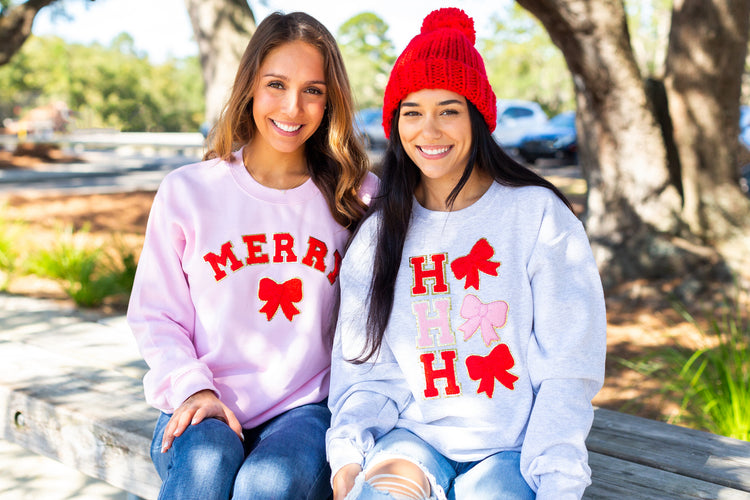 Ho Ho Ho Bows Letter Patch Crewneck Sweatshirt