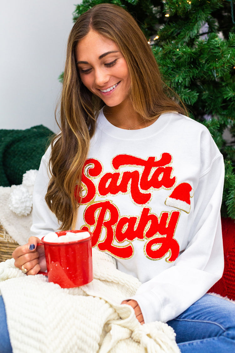 Santa Baby Letter Patch Crewneck Sweatshirt
