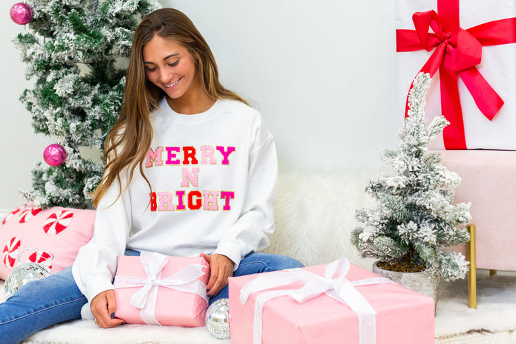 Merry N Bright Letter Patch Crewneck Sweatshirt