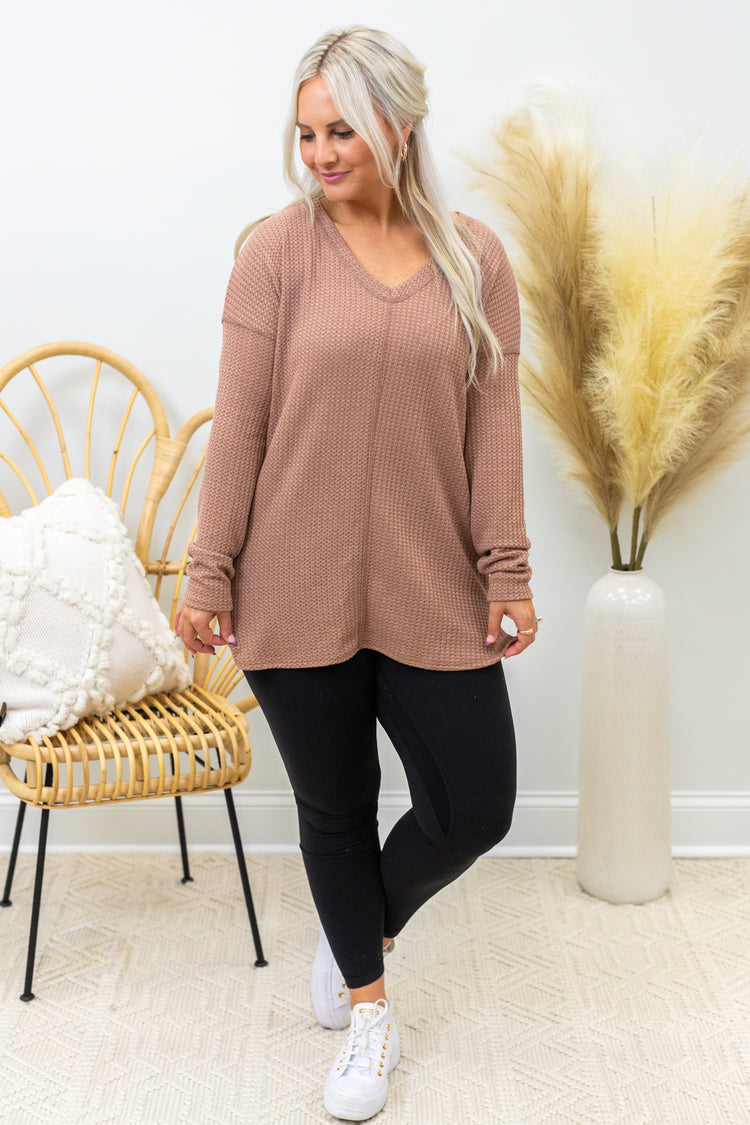 Mocha Waffle Knit Top