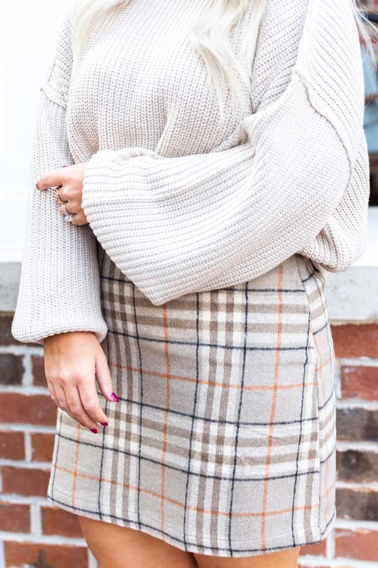 Taupe Plaid Skirt