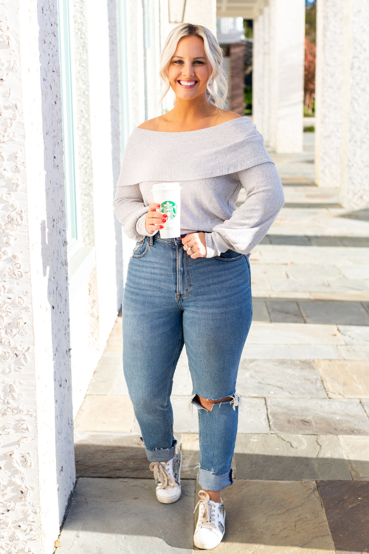 Grey Off The Shoulder Top