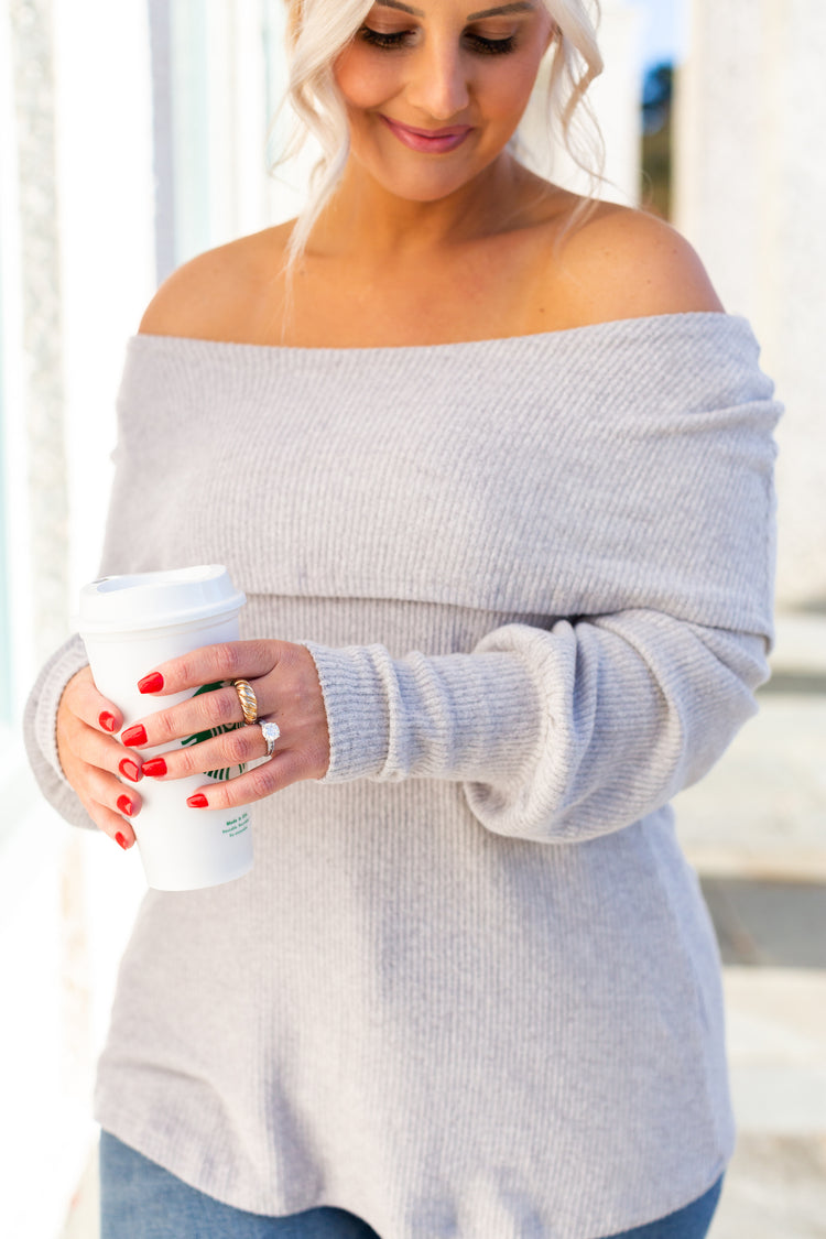 Grey Off The Shoulder Top