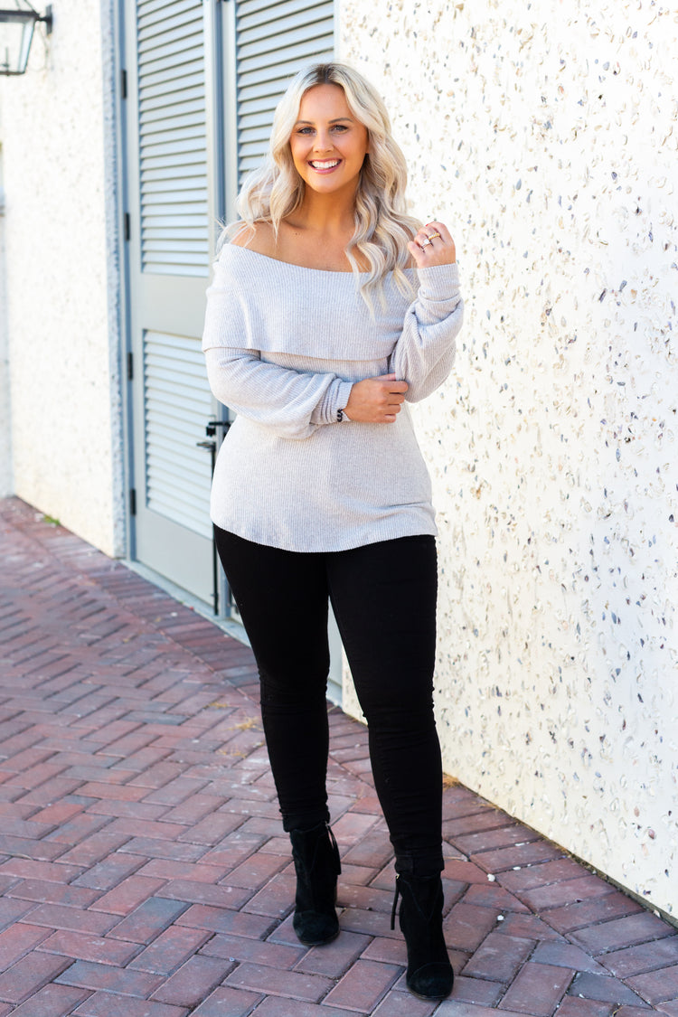 Grey Off The Shoulder Top