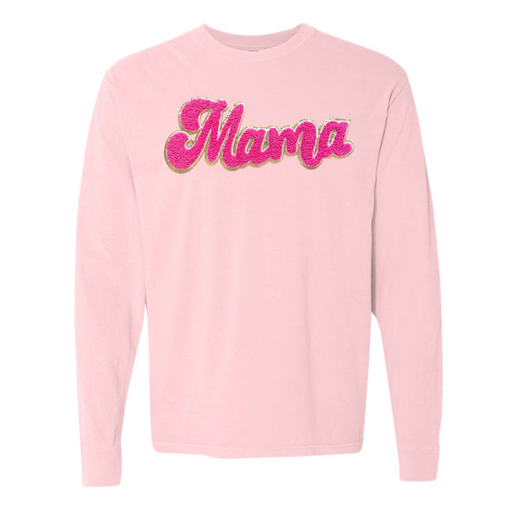 Hot Pink Mama Script Letter Patch Long Sleeve T-Shirt