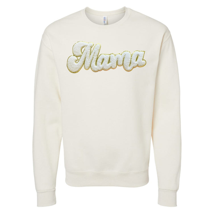 White Mama Script Letter Patch Crewneck Sweatshirt