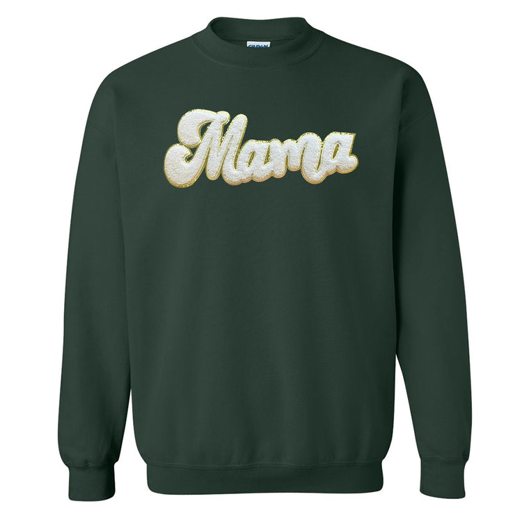 White Mama Script Letter Patch Crewneck Sweatshirt