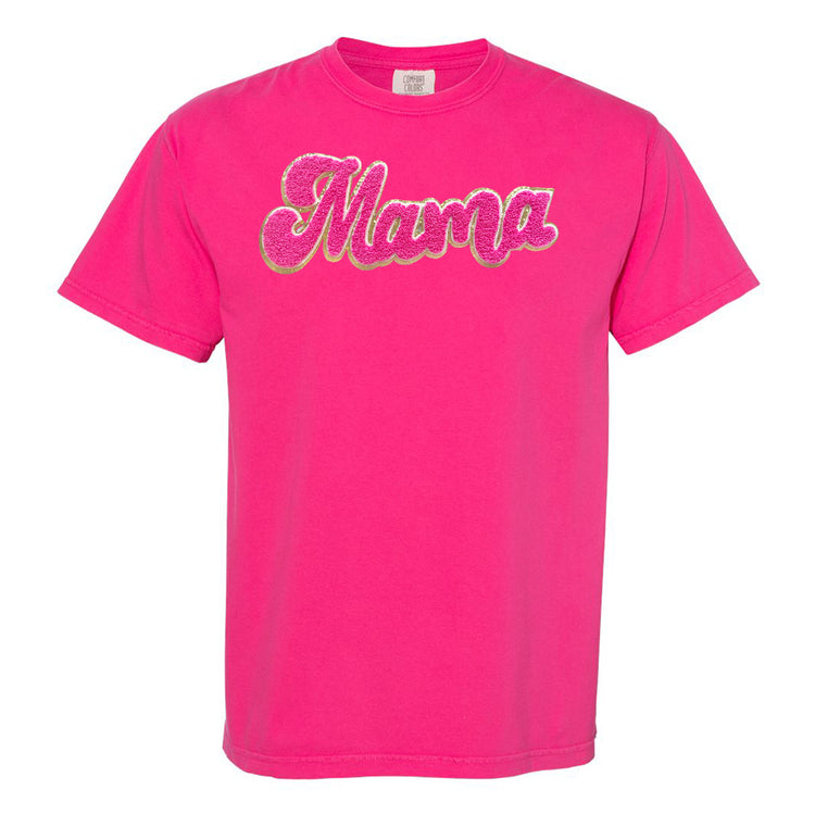 Hot Pink Mama Script Letter Patch T-Shirt