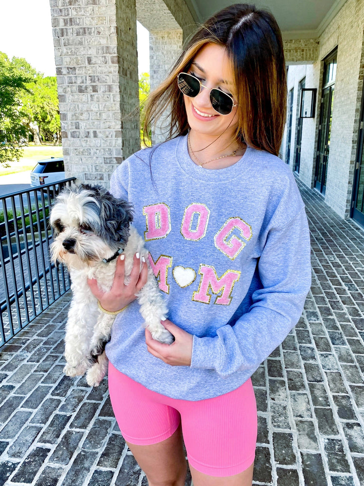 Dog Mom Letter Patch Crewneck Sweatshirt