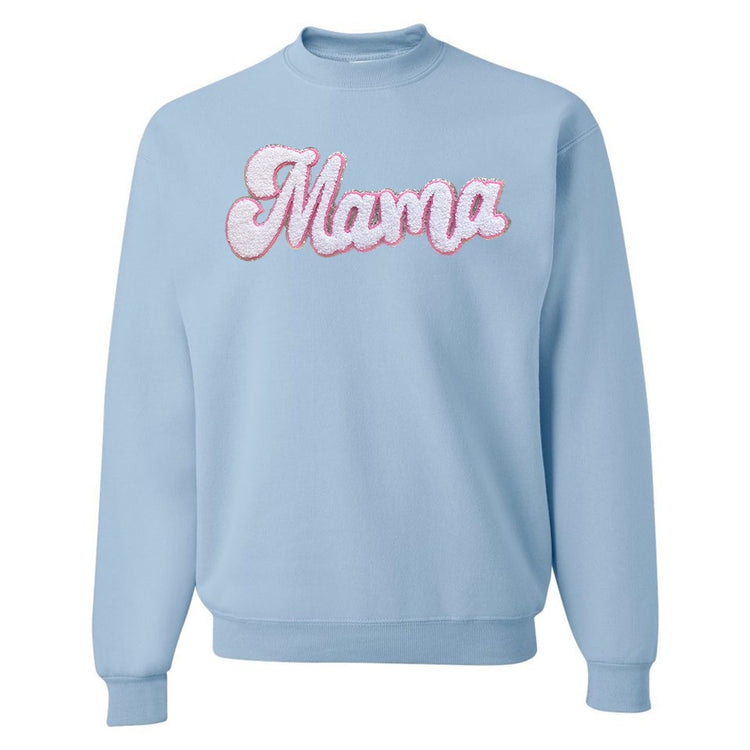 White with Silver Mama Script Letter Patch Crewneck Sweatshirt