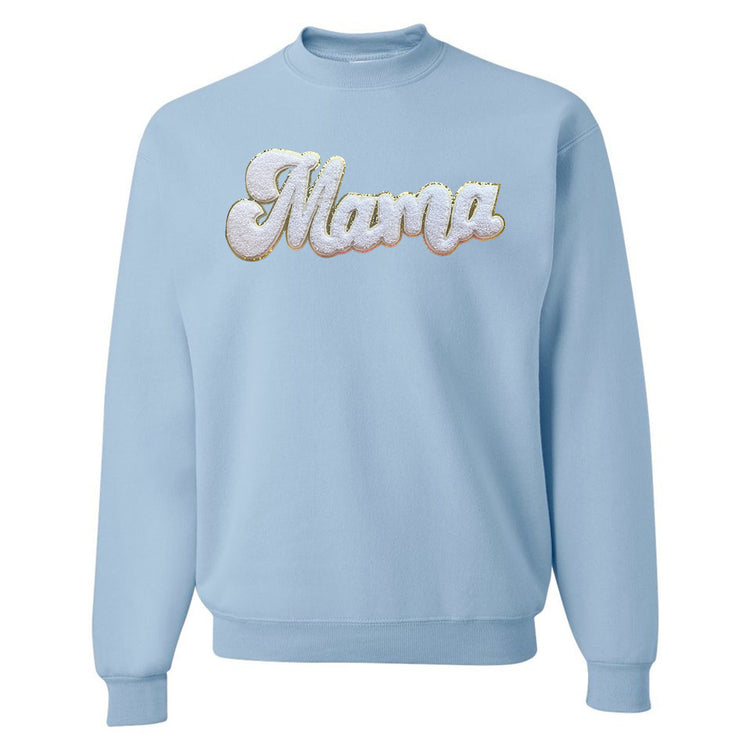 White Mama Script Letter Patch Crewneck Sweatshirt