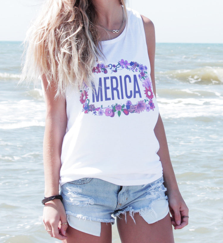 Merica Floral Crown Preppy Tank Top
