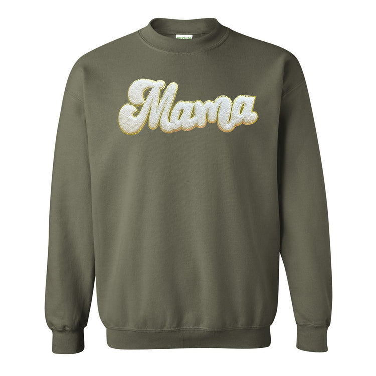 White Mama Script Letter Patch Crewneck Sweatshirt