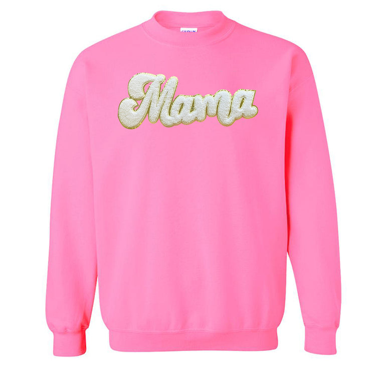 White Mama Script Letter Patch Crewneck Sweatshirt