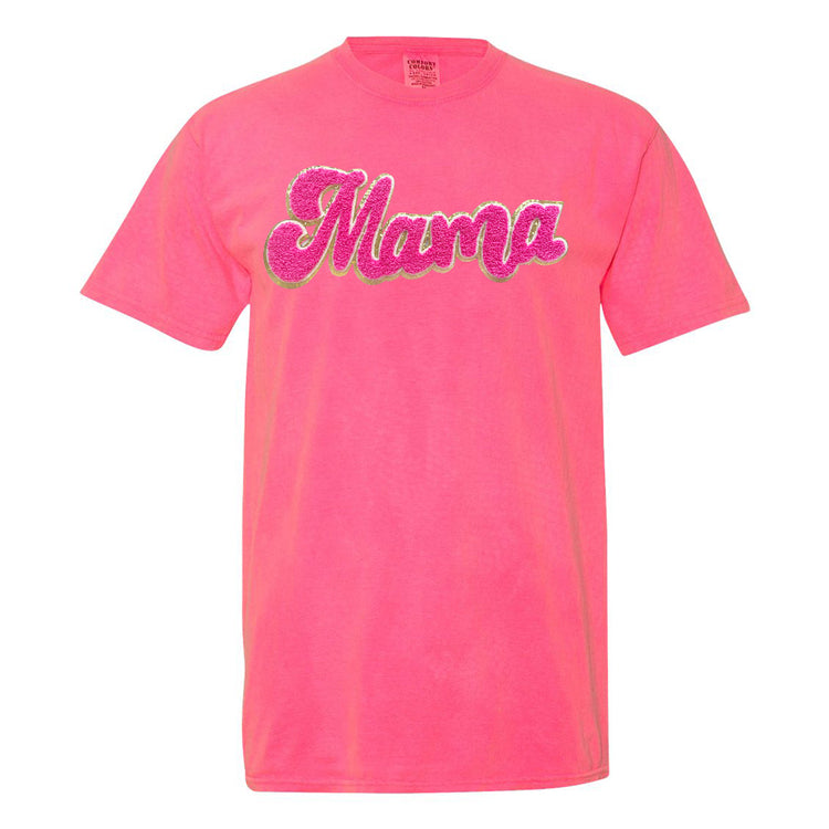 Hot Pink Mama Script Letter Patch T-Shirt