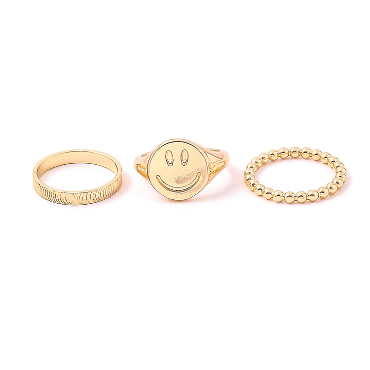 Smiley Face Signet Ring Set
