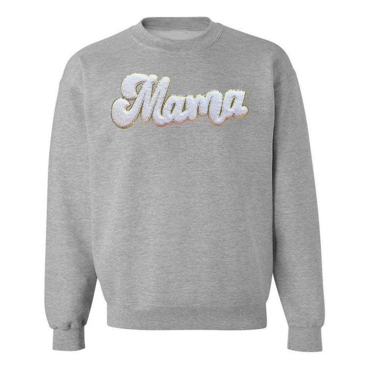 White Mama Script Letter Patch Crewneck Sweatshirt