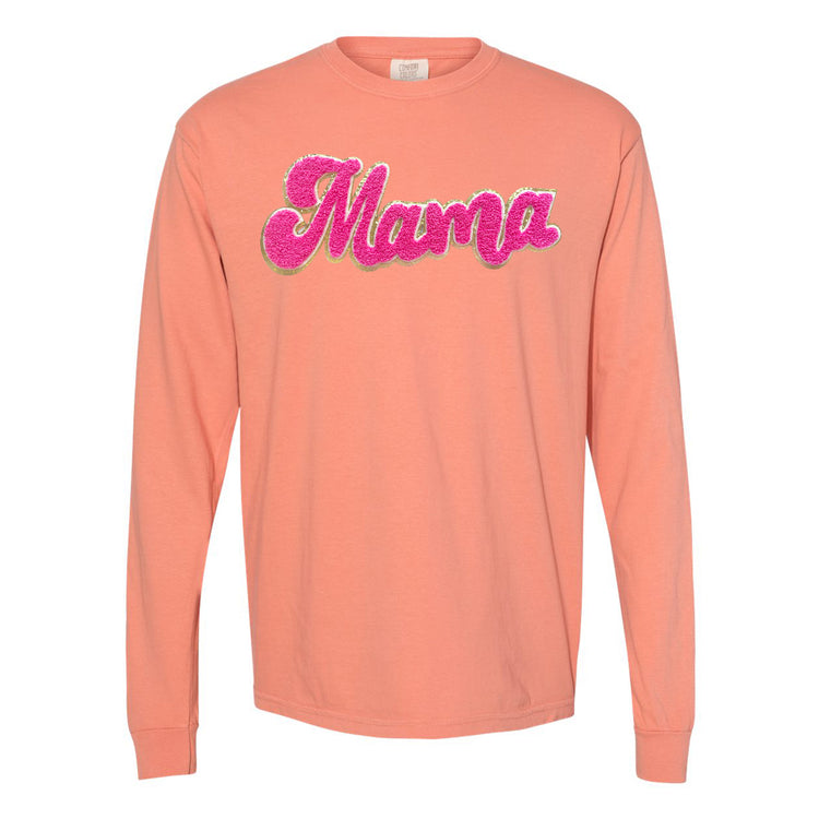 Hot Pink Mama Script Letter Patch Long Sleeve T-Shirt