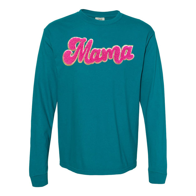 Hot Pink Mama Script Letter Patch Long Sleeve T-Shirt