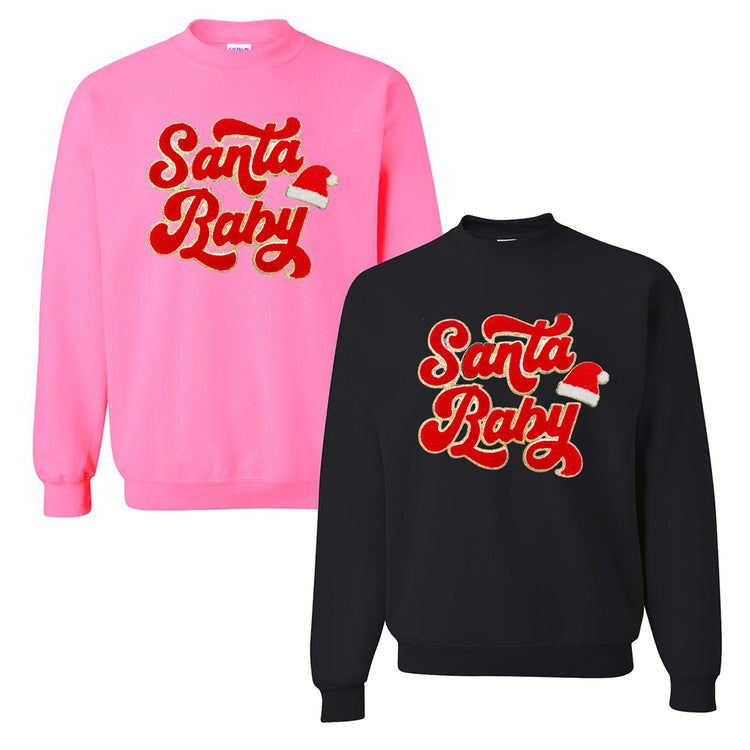 Santa Baby Letter Patch Crewneck Sweatshirt