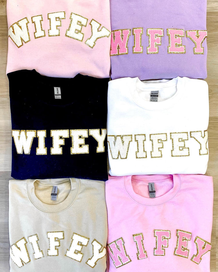 Wifey/Bride Letter Patch Crewneck Sweatshirt