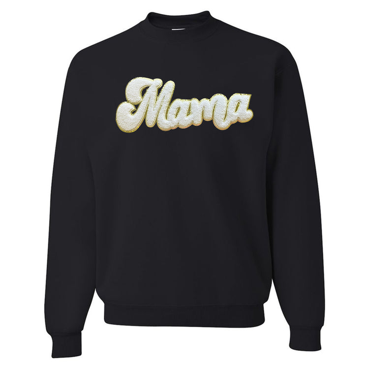 White Mama Script Letter Patch Crewneck Sweatshirt