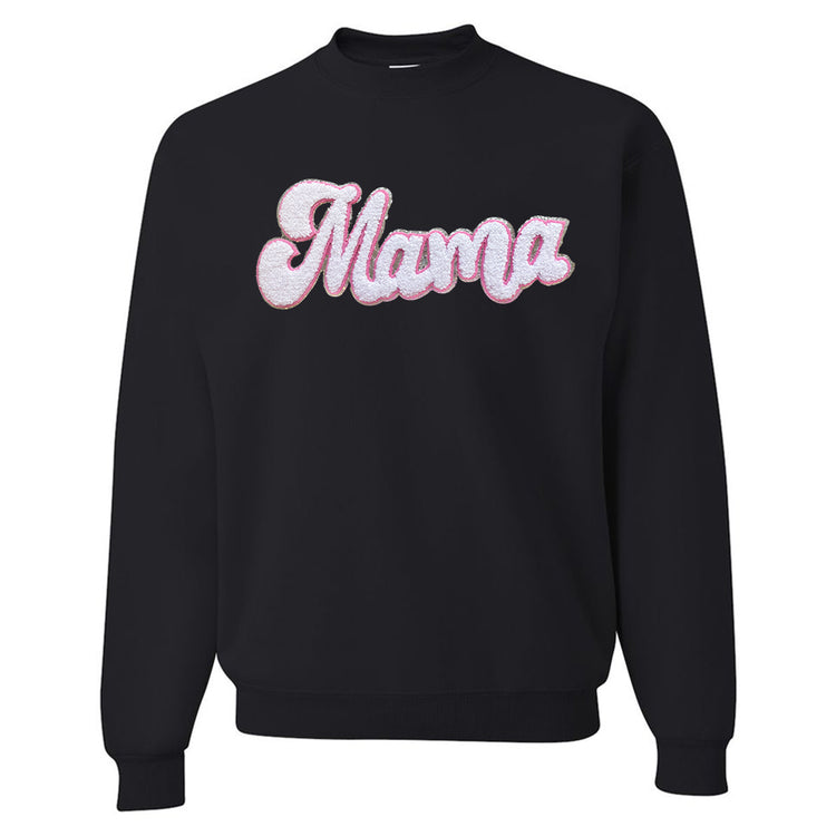 White with Silver Mama Script Letter Patch Crewneck Sweatshirt