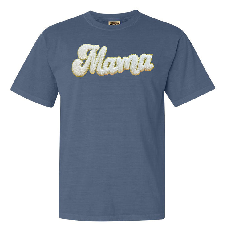 White Mama Script Letter Patch T-Shirt