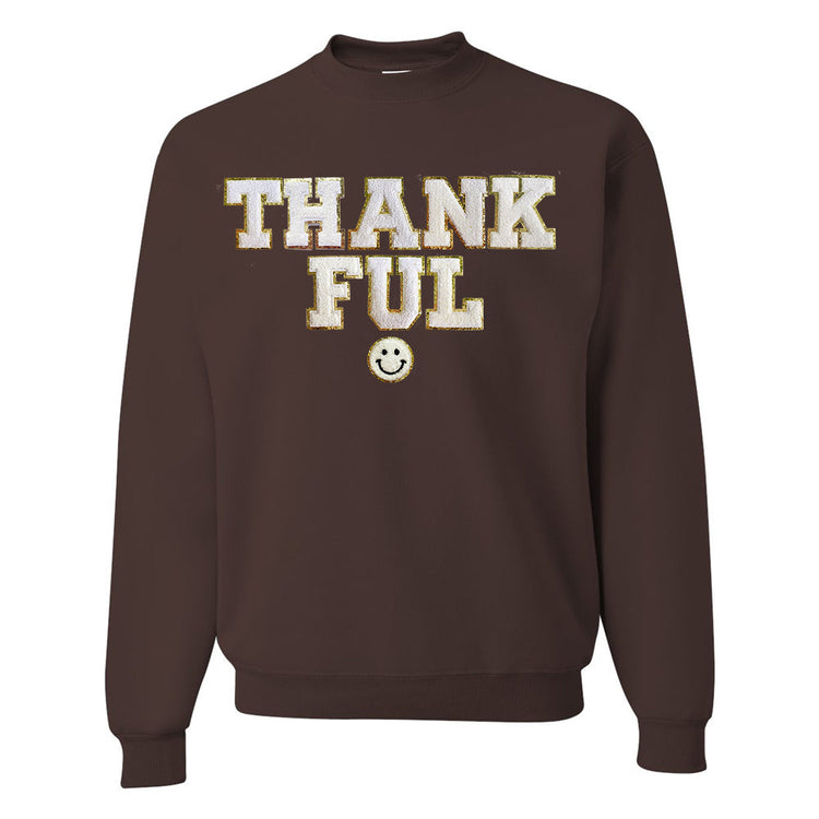 Thankful Letter Patch Crewneck Sweatshirt- Stacked With Smiley