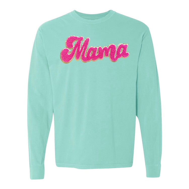 Hot Pink Mama Script Letter Patch Long Sleeve T-Shirt