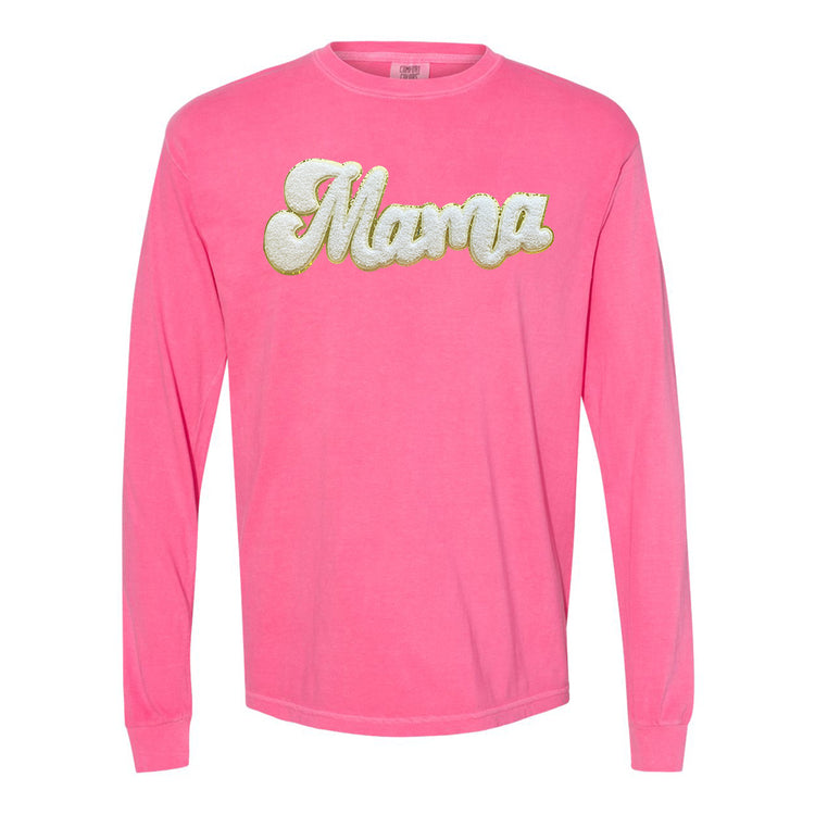White Mama Script Letter Patch Long Sleeve T-Shirt