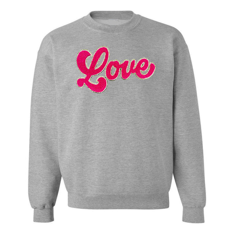Script Hot Pink Love Letter Patch Crewneck Sweatshirt