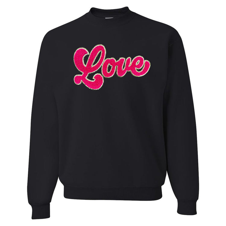 Script Hot Pink Love Letter Patch Crewneck Sweatshirt