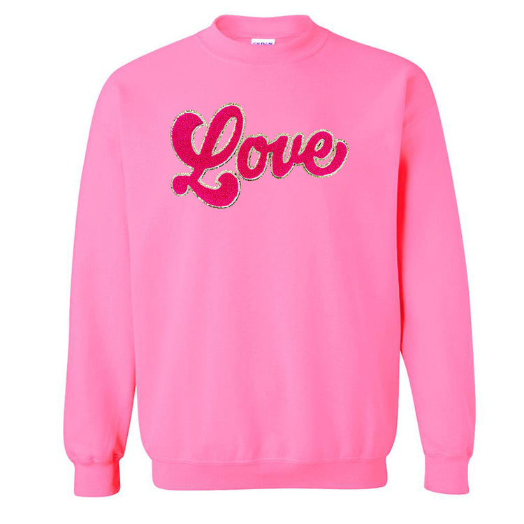 Script Hot Pink Love Letter Patch Crewneck Sweatshirt