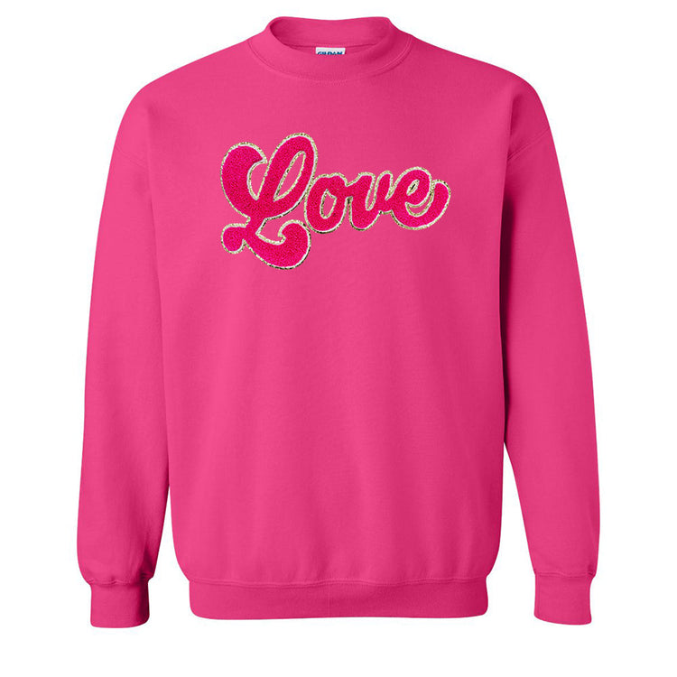 Script Hot Pink Love Letter Patch Crewneck Sweatshirt