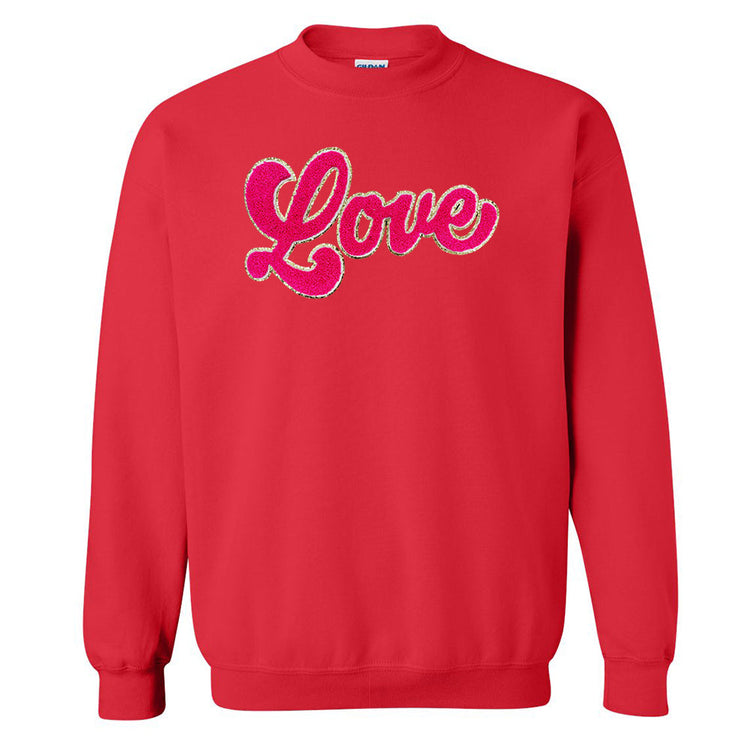 Script Hot Pink Love Letter Patch Crewneck Sweatshirt