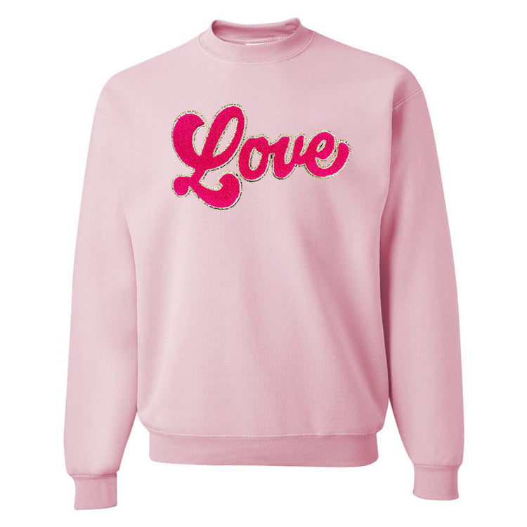 Script Hot Pink Love Letter Patch Crewneck Sweatshirt