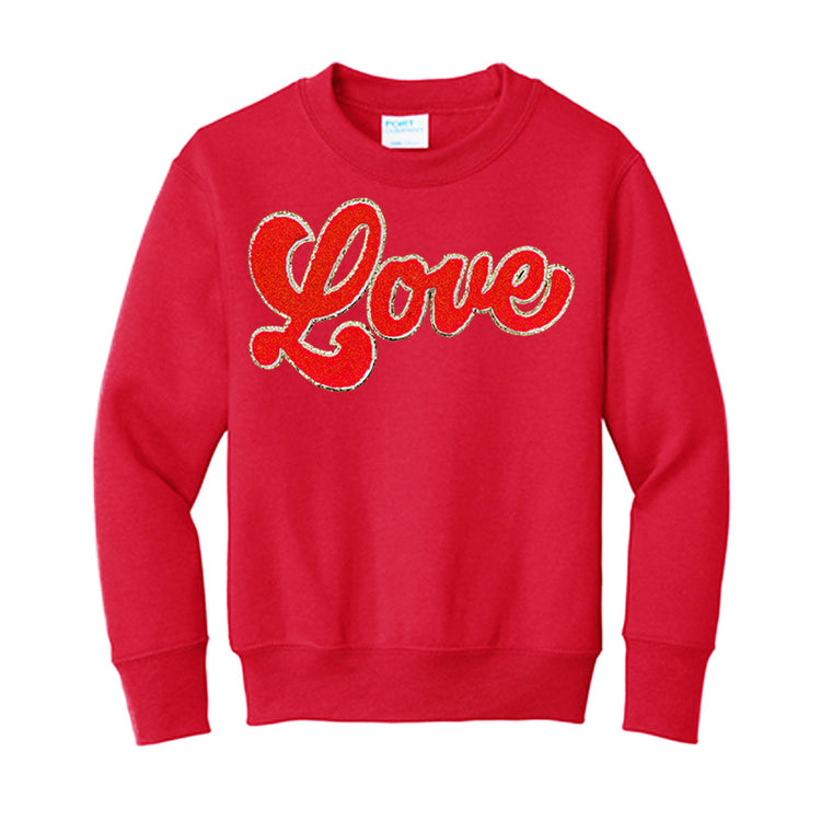 Kids Script Red Love Letter Patch Crewneck Sweatshirt