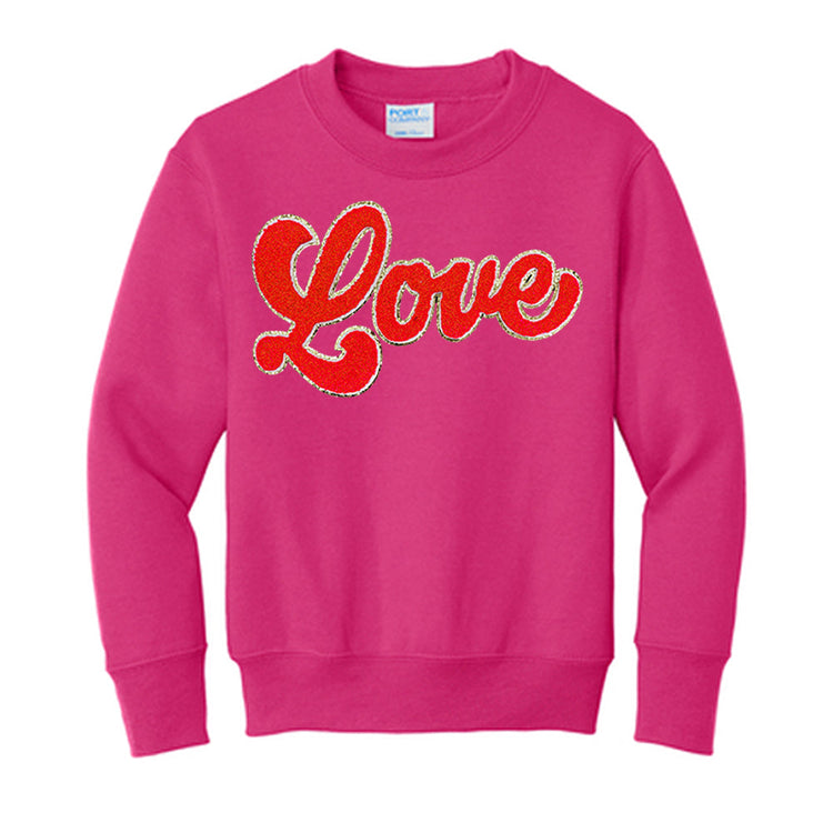 Kids Script Red Love Letter Patch Crewneck Sweatshirt