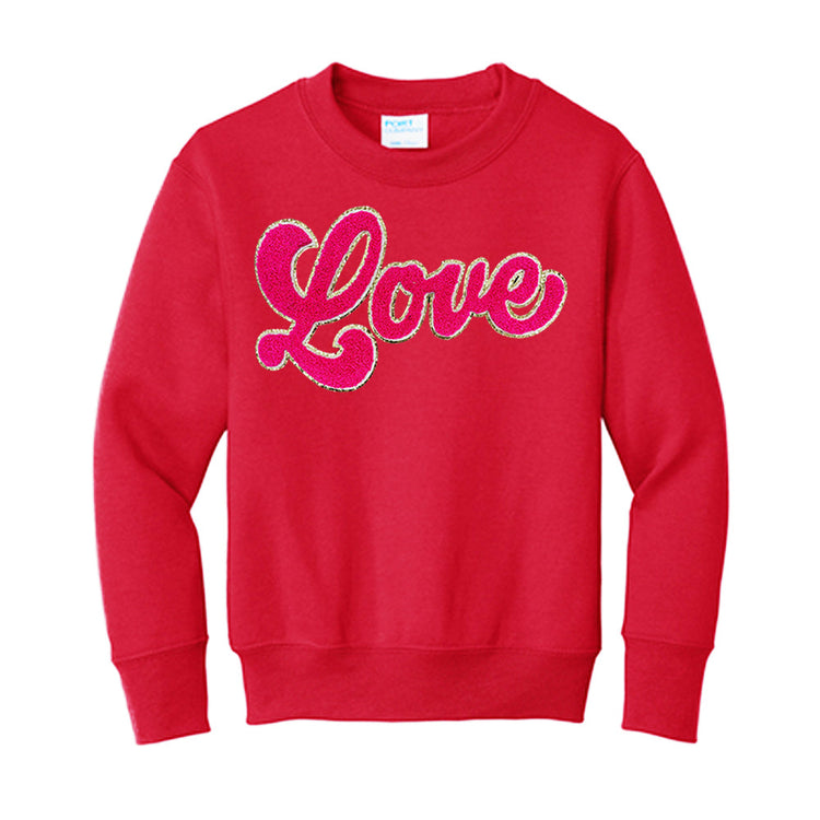 Kids Script Hot Pink Love Letter Patch Sweatshirt