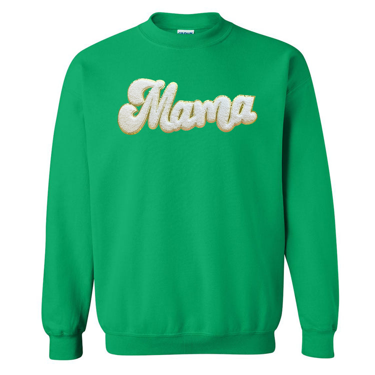 White Mama Script Letter Patch Crewneck Sweatshirt