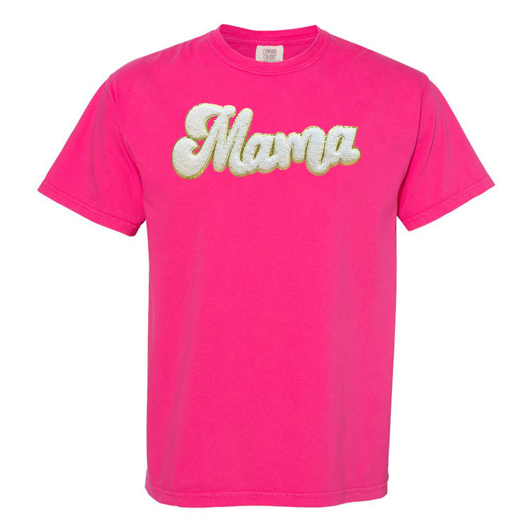 White Mama Script Letter Patch T-Shirt