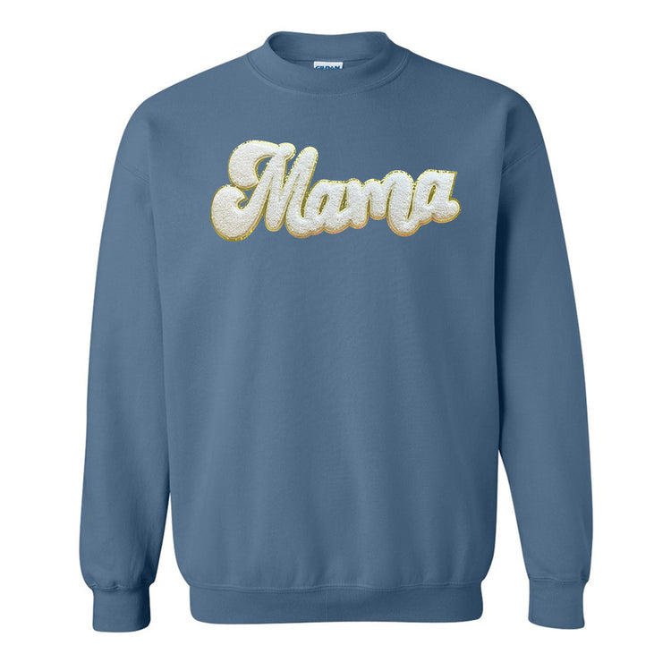 White Mama Script Letter Patch Crewneck Sweatshirt