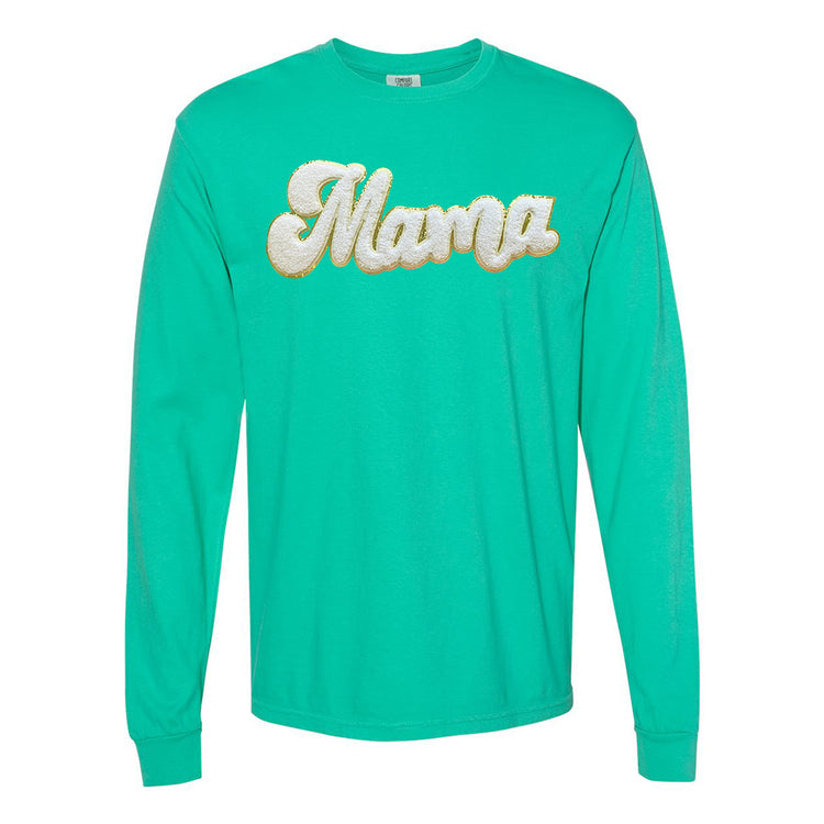 White Mama Script Letter Patch Long Sleeve T-Shirt