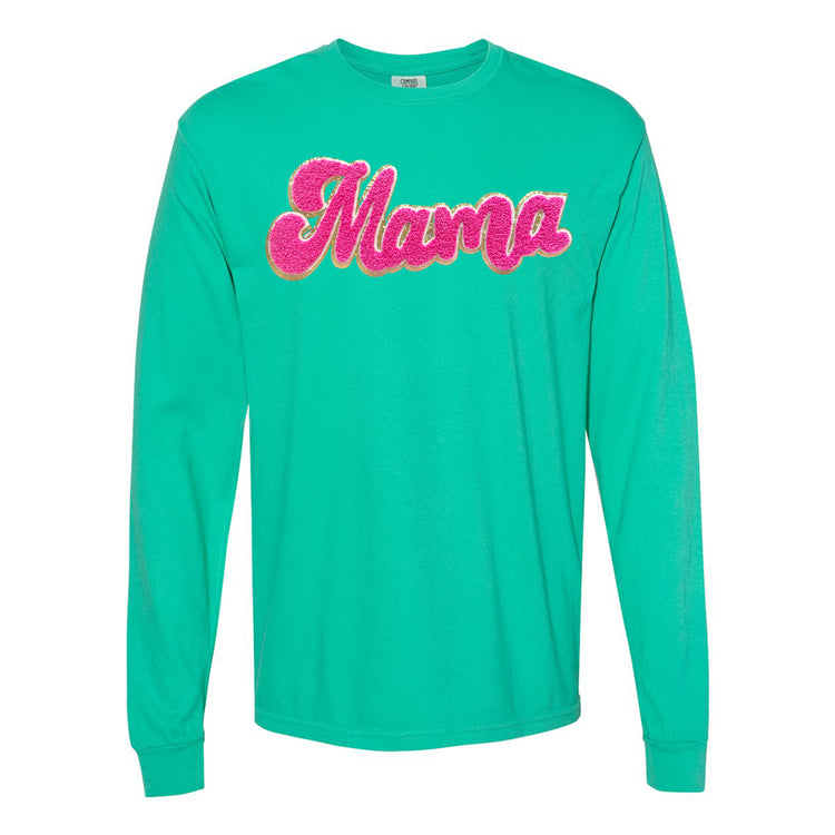 Hot Pink Mama Script Letter Patch Long Sleeve T-Shirt