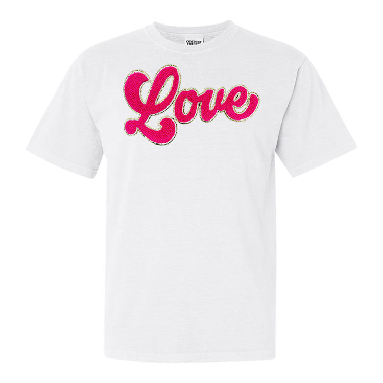 Script Hot Pink Love Letter Patch Comfort Colors T-Shirt